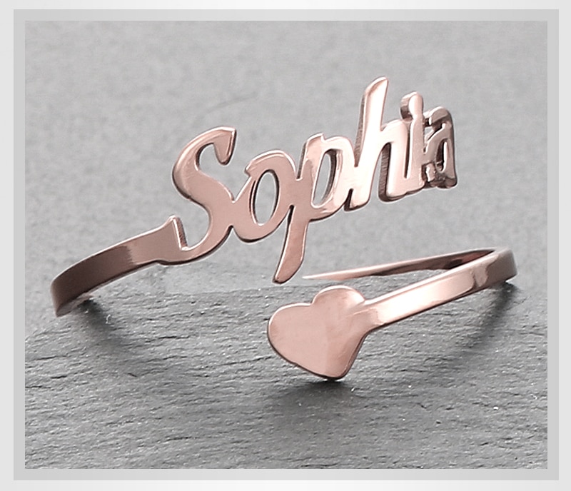 Adjustable Custom Ring Personalized Letter Heart Name Rings Stainless Steel Love Wedding Ring for Women Anniversary Jewelry
