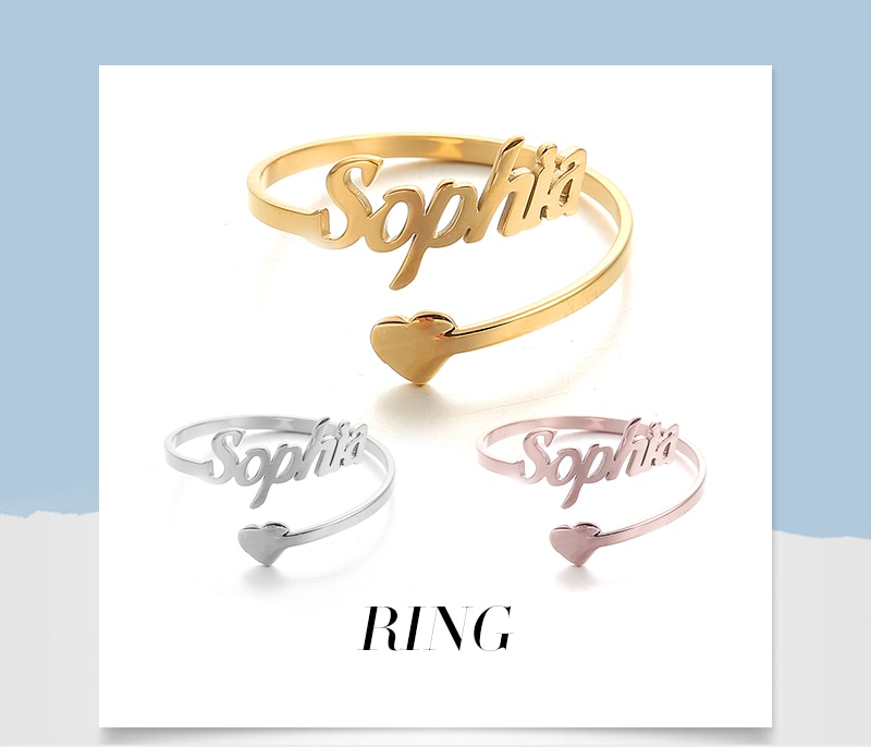 Adjustable Custom Ring Personalized Letter Heart Name Rings Stainless Steel Love Wedding Ring for Women Anniversary Jewelry