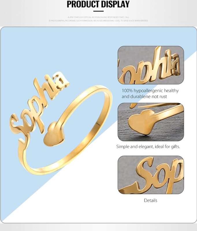 Adjustable Custom Ring Personalized Letter Heart Name Rings Stainless Steel Love Wedding Ring for Women Anniversary Jewelry