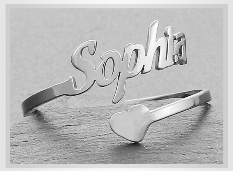 Adjustable Custom Ring Personalized Letter Heart Name Rings Stainless Steel Love Wedding Ring for Women Anniversary Jewelry