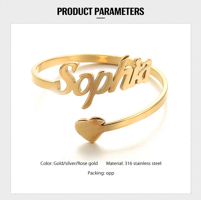 Adjustable Custom Ring Personalized Letter Heart Name Rings Stainless Steel Love Wedding Ring for Women Anniversary Jewelry