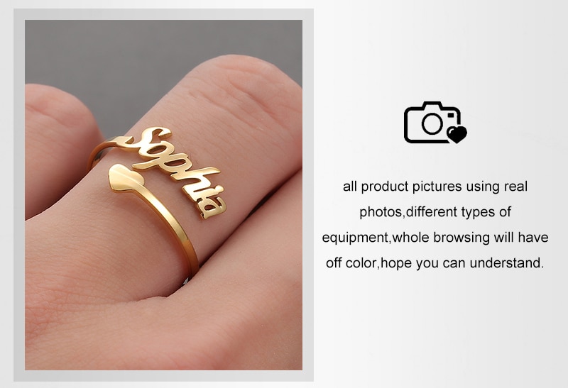 Adjustable Custom Ring Personalized Letter Heart Name Rings Stainless Steel Love Wedding Ring for Women Anniversary Jewelry