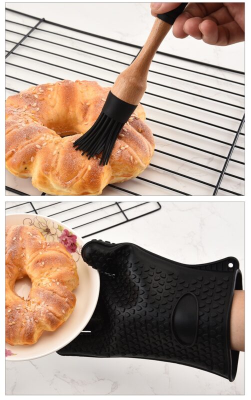 Silicone Wood Cooking Utensils Spatula Brush Scraper Pasta Server Gloves Egg Beater Black Kitchen Cooking Tools Kitchenware