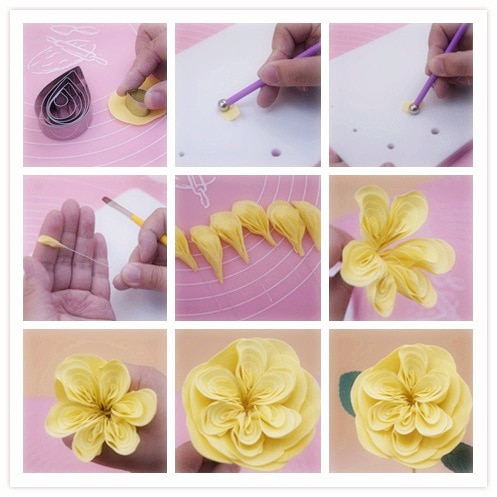 Stainless Steel Mold 7pcs/set Rose Petal Cookie Cutter Pastry Mould Sugarcraft Cake Decorating Tool