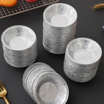 100PCs Disposable Aluminum Foil Baking Cups Egg Tart Pan Cupcake Case Tar Cake Mold