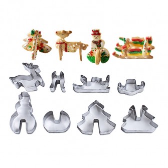 Cookie Cutters 8 pc Christmas Stainless Steel  3D  Stereo Cookies Printed Cake Mold Baking Tools