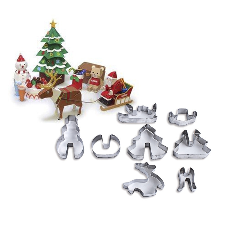Cookie Cutters 8 pc Christmas Stainless Steel 3D Stereo Cookies Printed Cake Mold Baking Tools