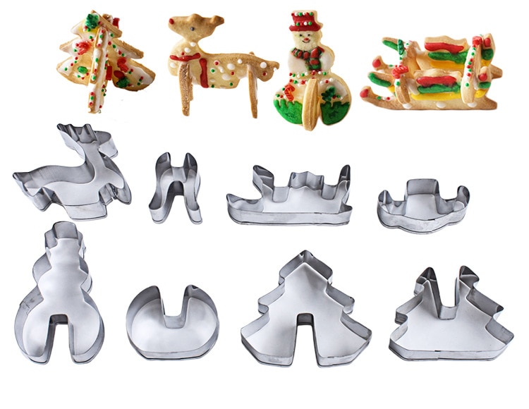 Cookie Cutters 8 pc Christmas Stainless Steel 3D Stereo Cookies Printed Cake Mold Baking Tools