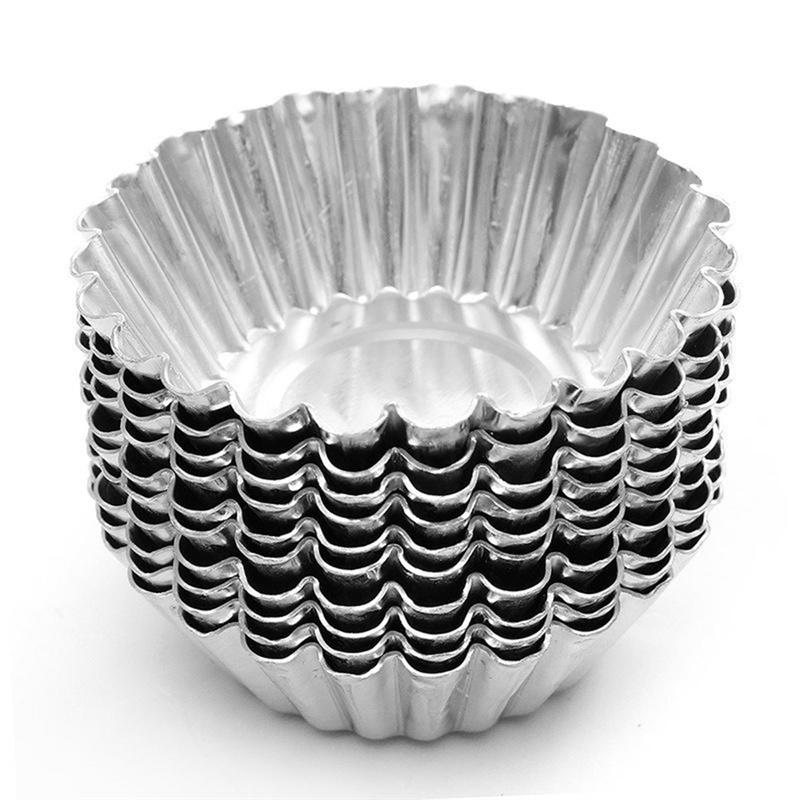 Nonstick Ripple Aluminum Alloy Egg Tart Mold Flower Shape Reusable Cupcake and Muffin Baking Cup Tartlets Pans 10pcs
