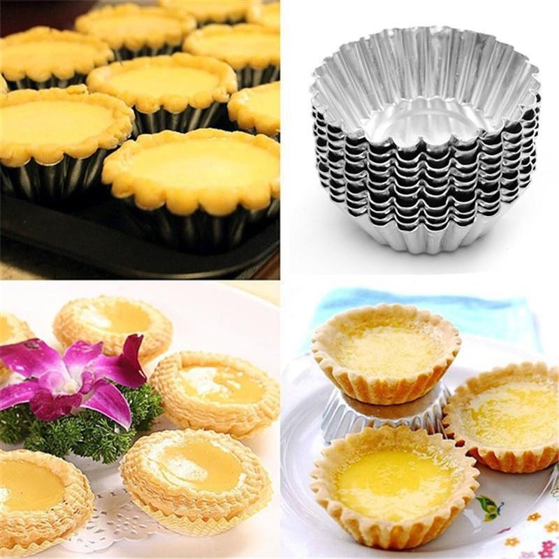 Nonstick Ripple Aluminum Alloy Egg Tart Mold Flower Shape Reusable Cupcake and Muffin Baking Cup Tartlets Pans 10pcs