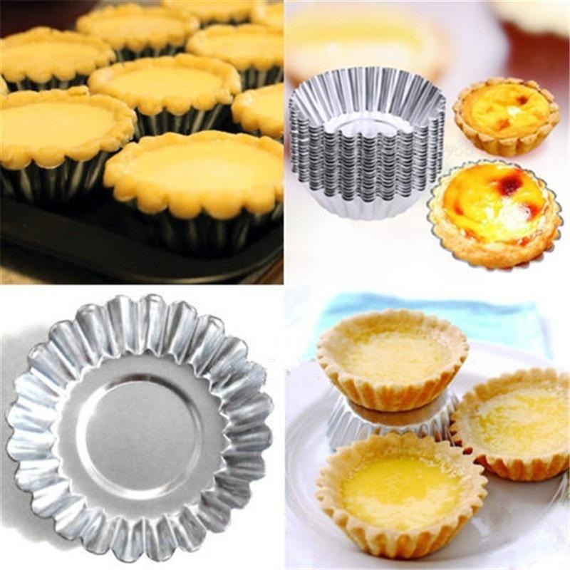 Nonstick Ripple Aluminum Alloy Egg Tart Mold Flower Shape Reusable Cupcake and Muffin Baking Cup Tartlets Pans 10pcs