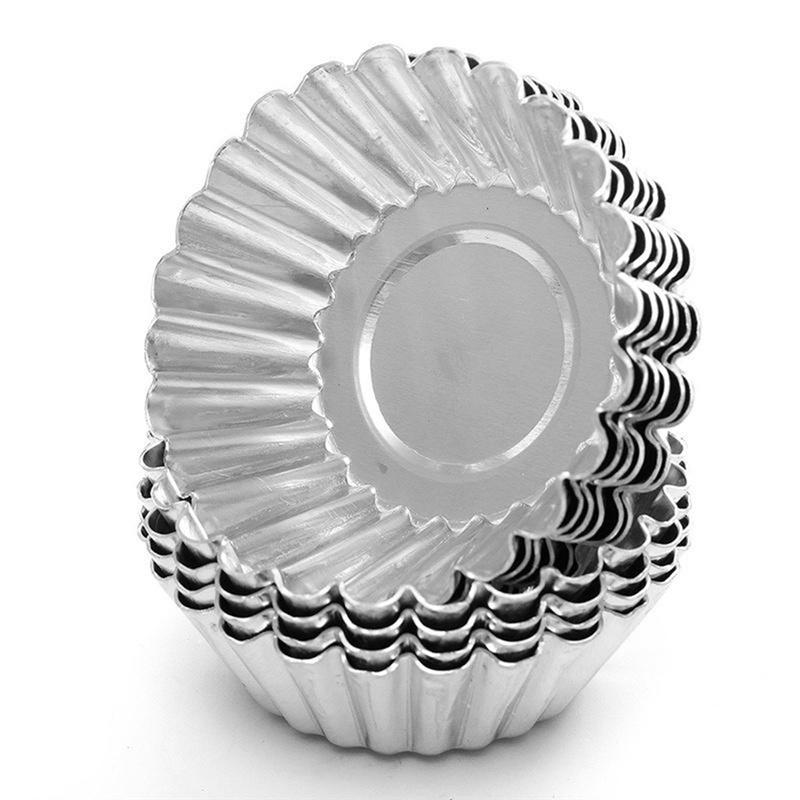 Nonstick Ripple Aluminum Alloy Egg Tart Mold Flower Shape Reusable Cupcake and Muffin Baking Cup Tartlets Pans 10pcs