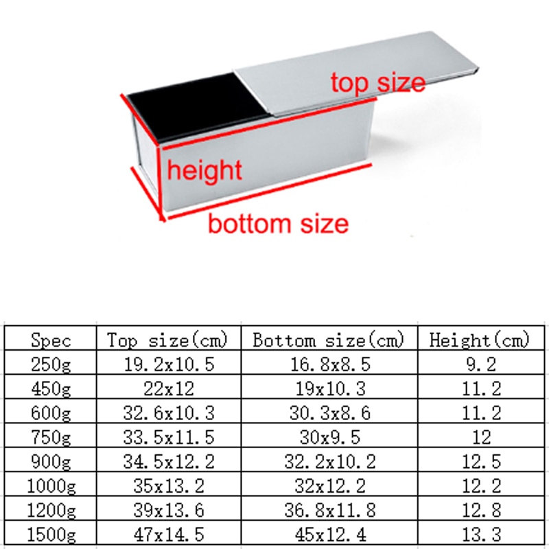 Aluminum alloy black non-stick coating Toast boxes Bread Loaf Pan cake mold baking tool with lid 250g/450g/600g/750g/900g/1000g