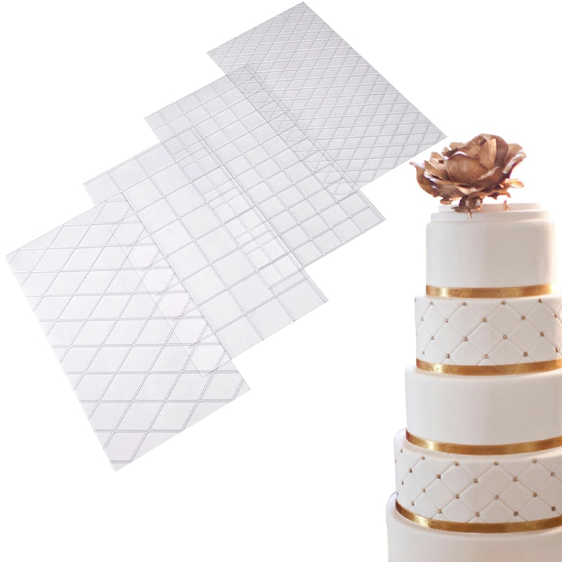 Grid Transparent Texture Mat Fondant Cake Plaid Embossed Baking Texture Decoration Mold Cake Tools 4pcs/Set