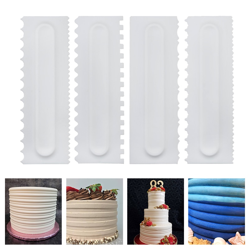 Cake Decorating Comb Cake Scraper Smoother Cream Decorating Pastry Icing Comb Fondant Spatulas Baking Pastry Tools 4Pcs/Set