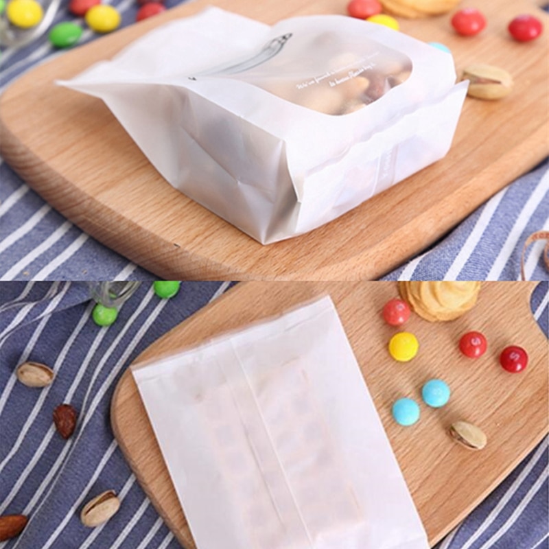 50pcs Wedding Candy Cookie Gift Bag Self Stand Holder Cupcake Biscuit Hand Made DIY Christmas Plastic Packaging Bags