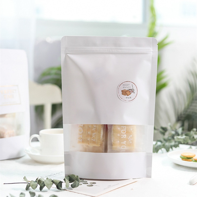 10pcs Nougat Candy Plastic Zippe Bags Hand Made Cookie Gift Packaging Self Stand Biscuits Chrismas Wedding Favor Bag