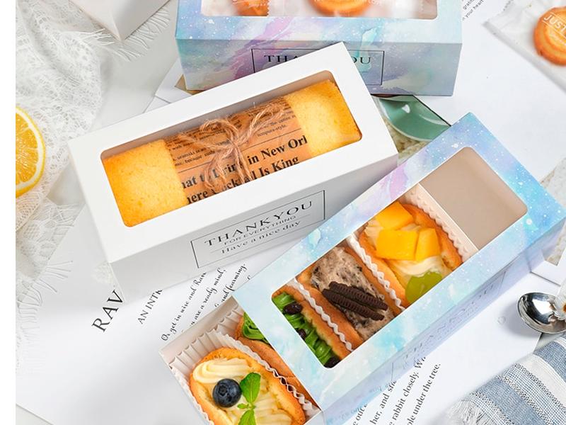 10PCS Omelet Cake Roll Boxes Window Macaron Cupcake Gift Box Wedding Party Candy Cookies Swiss Roll Baking Paper Packaging Box