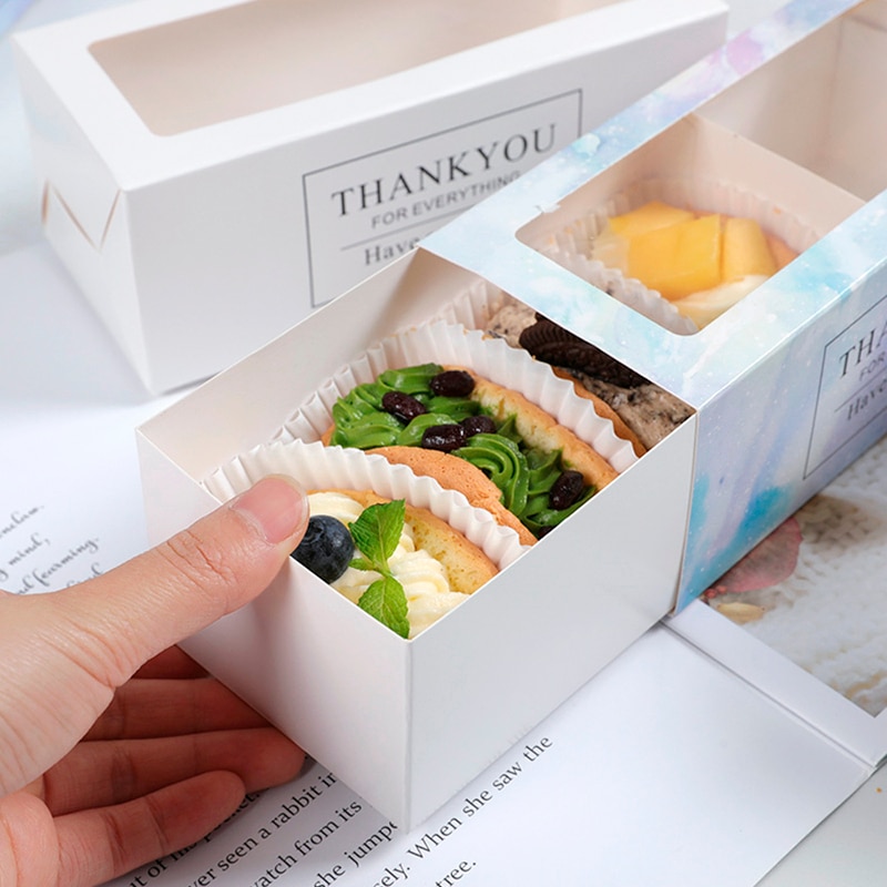 10PCS Omelet Cake Roll Boxes Window Macaron Cupcake Gift Box Wedding Party Candy Cookies Swiss Roll Baking Paper Packaging Box