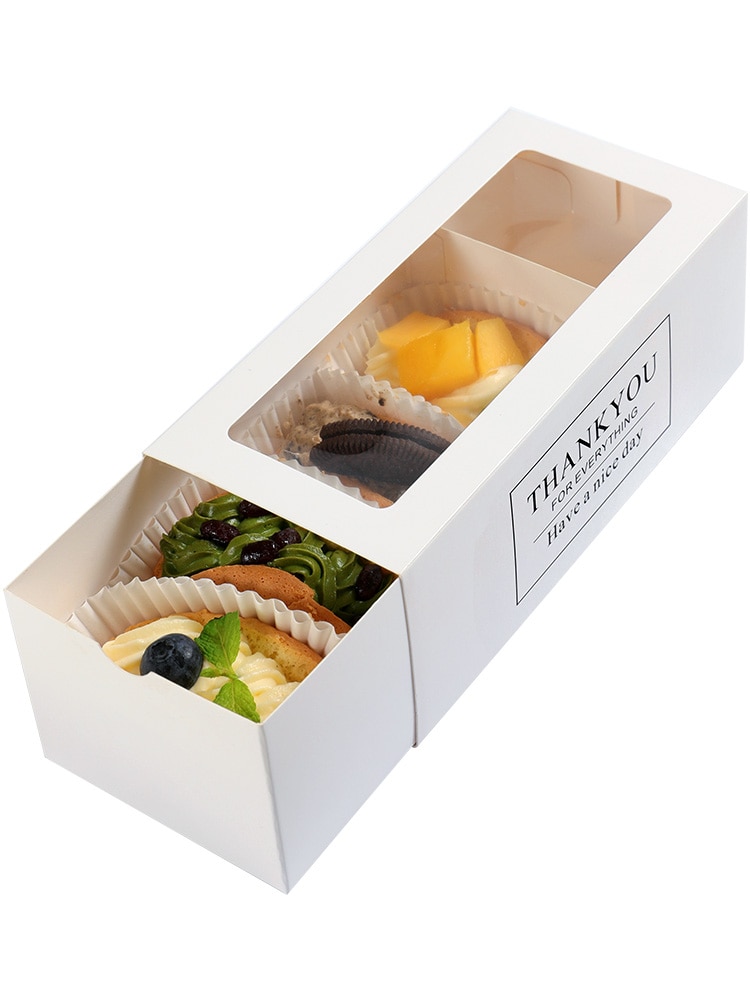 10PCS Omelet Cake Roll Boxes Window Macaron Cupcake Gift Box Wedding Party Candy Cookies Swiss Roll Baking Paper Packaging Box