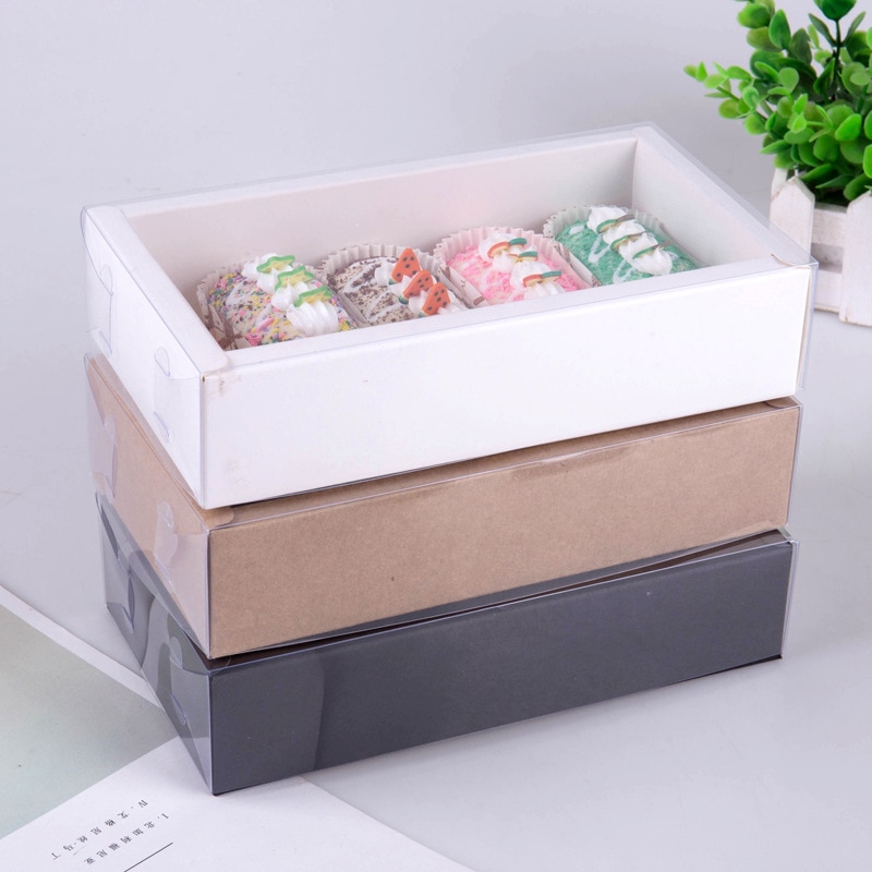 10pcs Cookie Cake Food Paper Box Carton With Transparent Cover Donut Chocolate Birthday Gift Box For Event & Party Favors