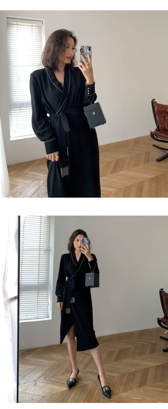 Shiny Vintage Black Sashes Wrap Dress Ladies Long Sleeve Elegant Party Dresses 2020 Spring Autumn Women Clothes Vestidos