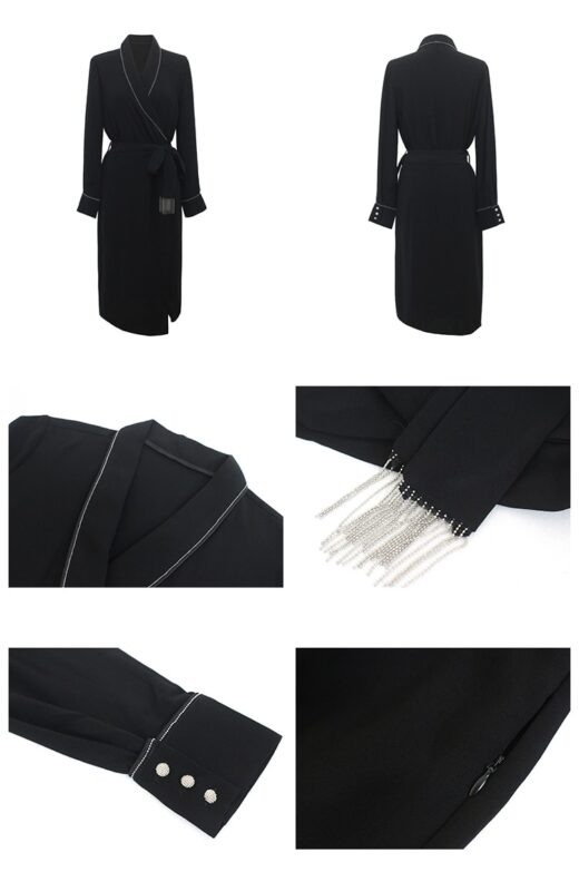 Shiny Vintage Black Sashes Wrap Dress Ladies Long Sleeve Elegant Party Dresses 2020 Spring Autumn Women Clothes Vestidos