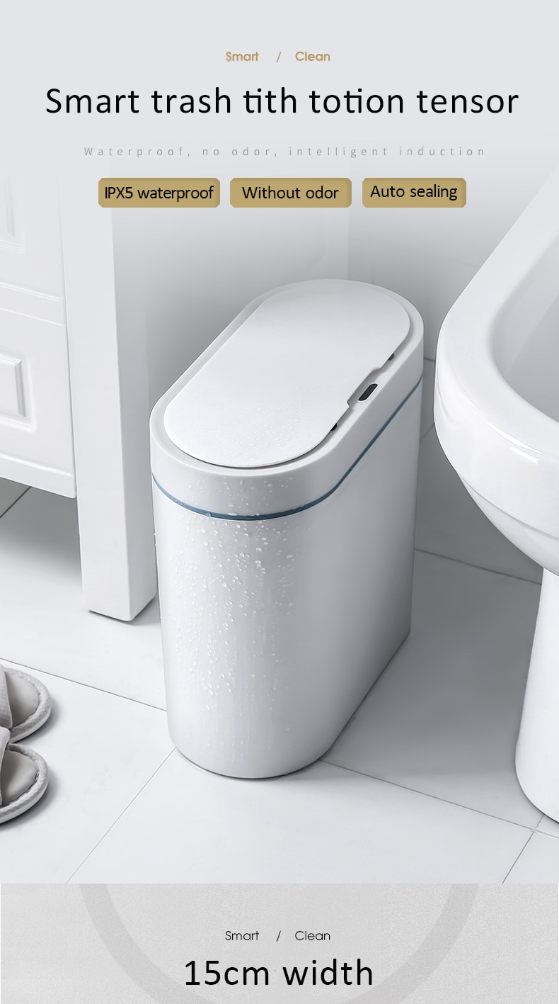 Smart Sensor Trash Can Electronic Automatic Household Bathroom Toilet Waterproof Narrow Seam Smart Sensor Trash Can Electronic Automatic Household Bathroom Toilet Waterproof Narrow Seam
