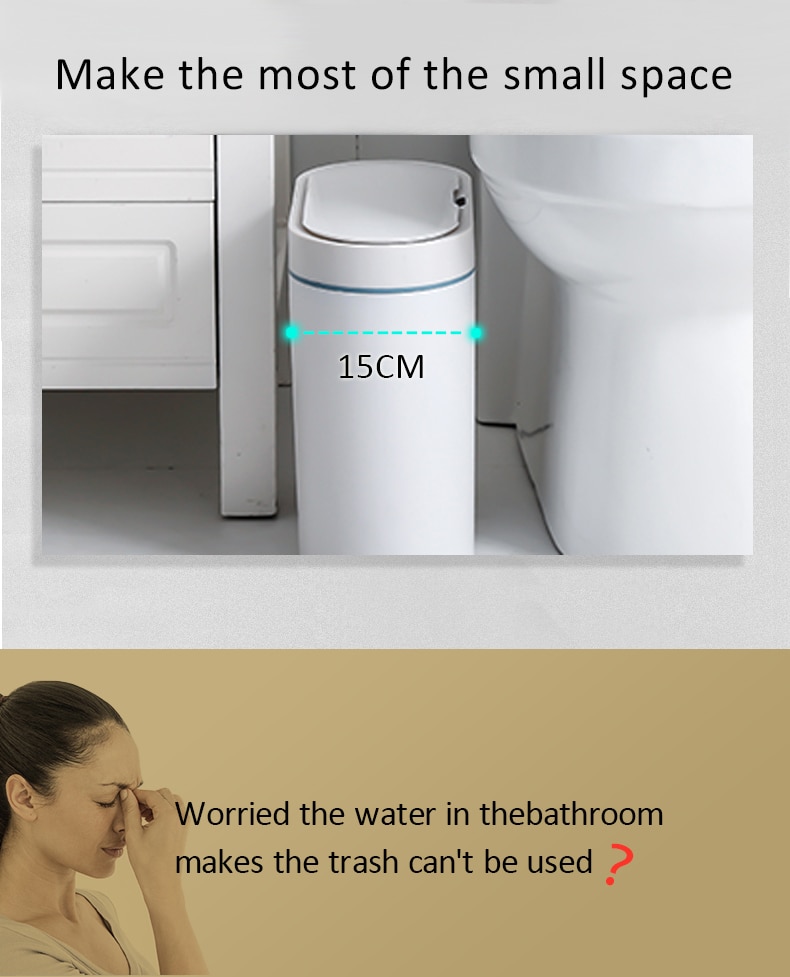 Smart Sensor Trash Can Electronic Automatic Household Bathroom Toilet Waterproof Narrow Seam Smart Sensor Trash Can Electronic Automatic Household Bathroom Toilet Waterproof Narrow Seam