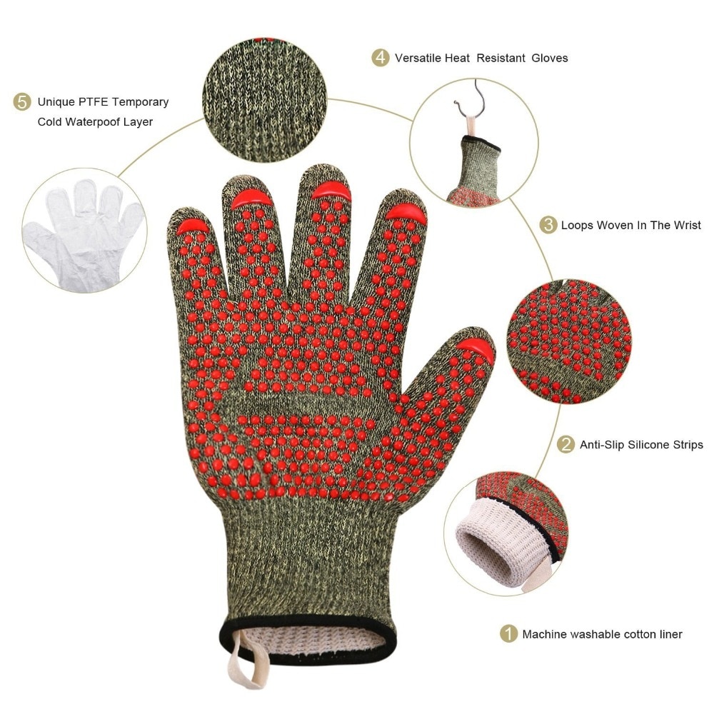 BBQ Glove 300-500 Centigrade Extreme Heat Resistant Silicone Microwave kitchen Gloves Cooking Grill Oven Mitts Gloves