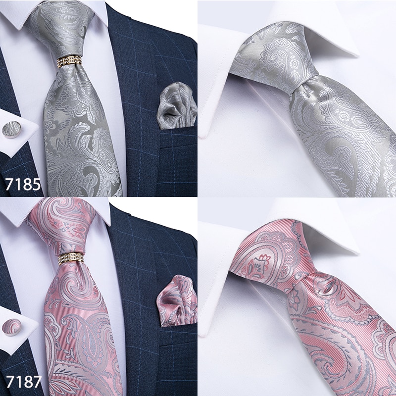 Men Tie Gold Blue Red Teal Paisley Solid Floral Quality Wedding Tie For Men Tie Ring Hanky Cufflink Silk Tie Set