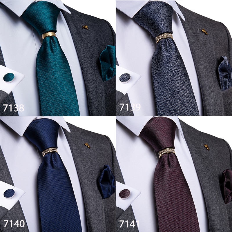 Men Tie Gold Blue Red Teal Paisley Solid Floral Quality Wedding Tie For Men Tie Ring Hanky Cufflink Silk Tie Set