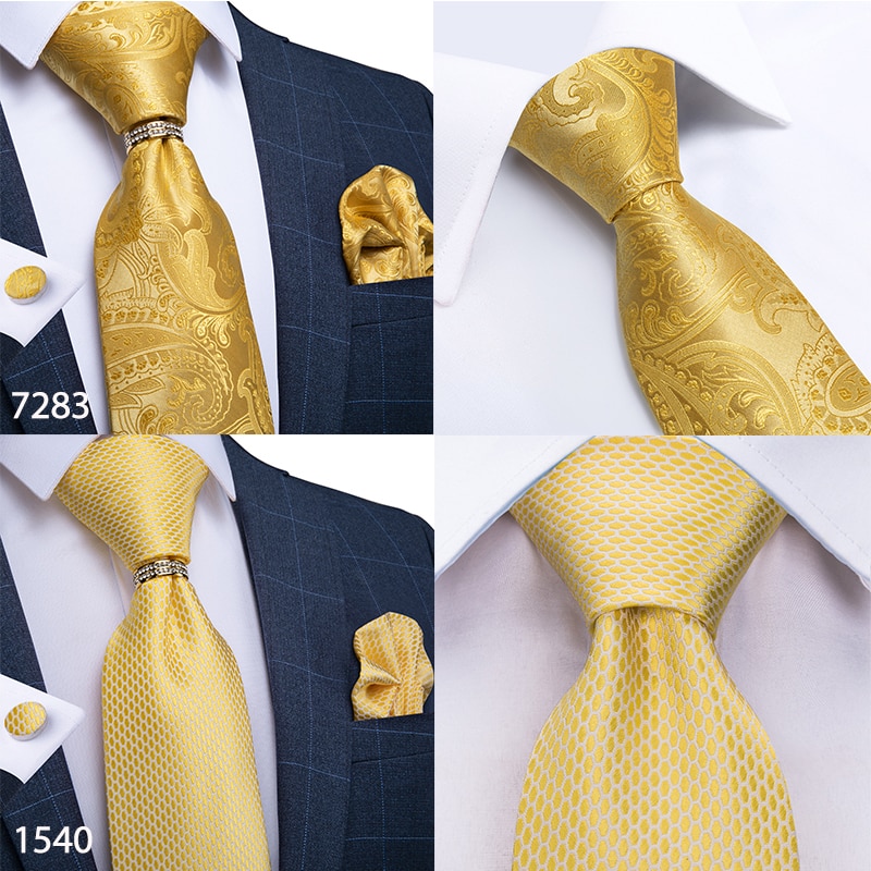 Men Tie Gold Blue Red Teal Paisley Solid Floral Quality Wedding Tie For Men Tie Ring Hanky Cufflink Silk Tie Set