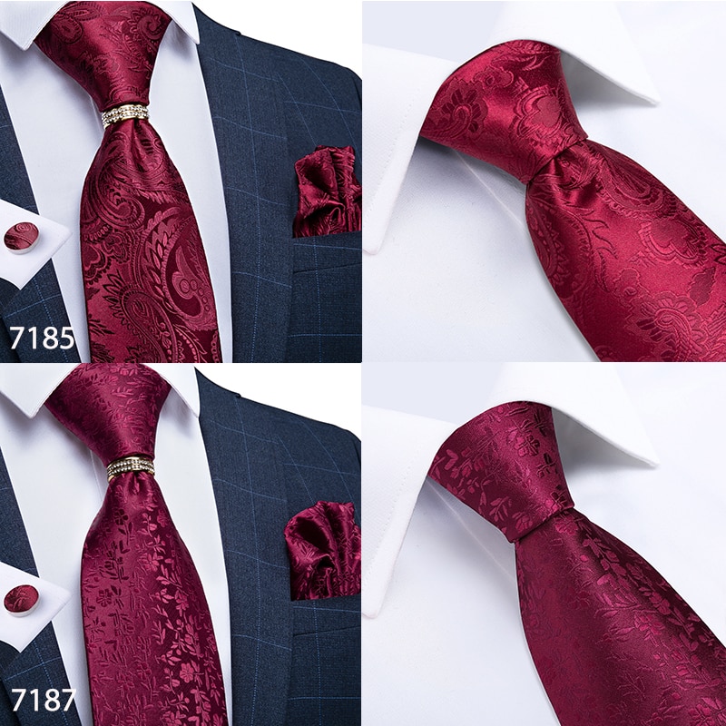 Men Tie Gold Blue Red Teal Paisley Solid Floral Quality Wedding Tie For Men Tie Ring Hanky Cufflink Silk Tie Set