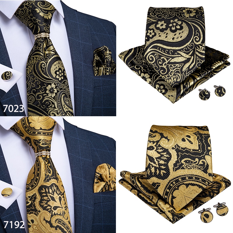 Men Tie Gold Blue Red Teal Paisley Solid Floral Quality Wedding Tie For Men Tie Ring Hanky Cufflink Silk Tie Set