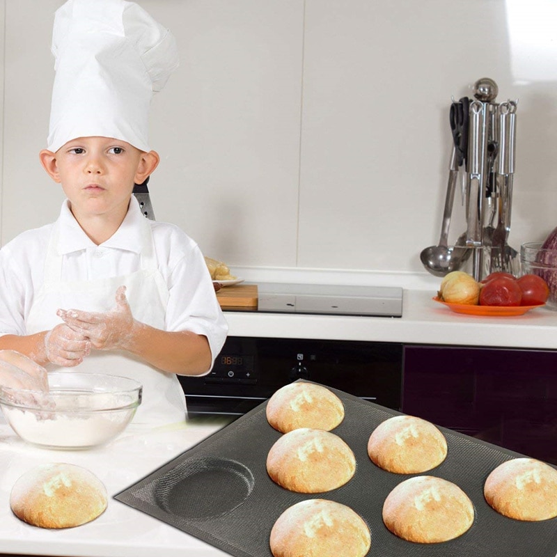 Goldbaking Silicone Hamburger Bread Forms Perforated Bakery Molds Non Stick Baking Sheets Fit Half Pan Size