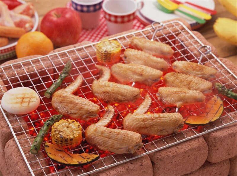bbq meshes stainless steel barbecue net BBQ grill Mesh Rectangular Baking Tool with Foot Drainage Cake Drying Mesh Frame