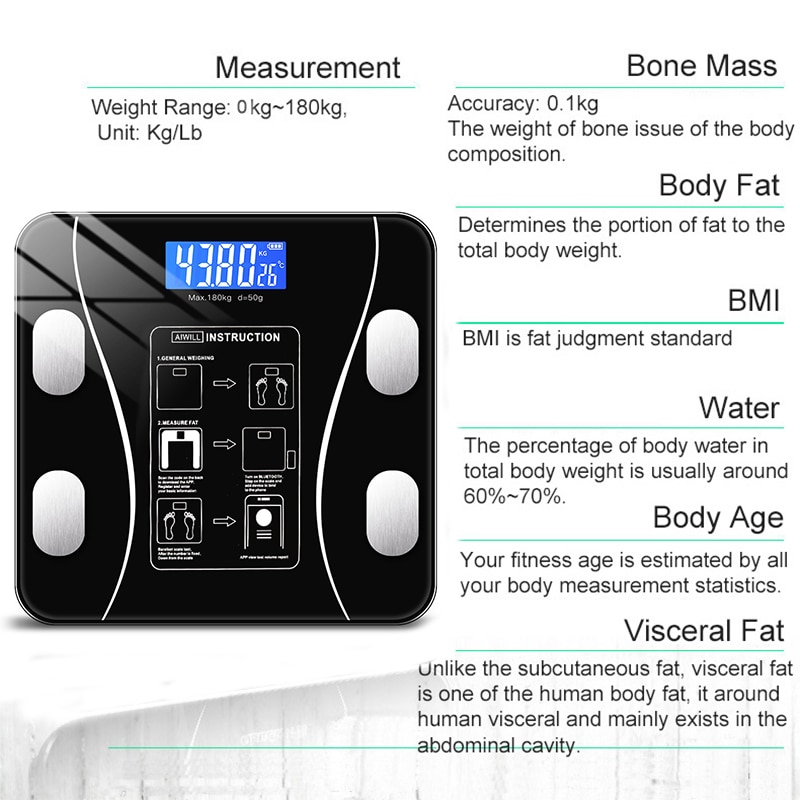 Body Weight Scale BMI Scale Balance Smart Electronic Scale Bath Scales Household LED Digital Weighing Scale