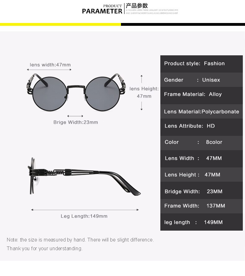Sunglasses Men Metal Round Shades Male Clear Sun Glasses For Women Hip Hop Steam Punk Sunglasses for women men