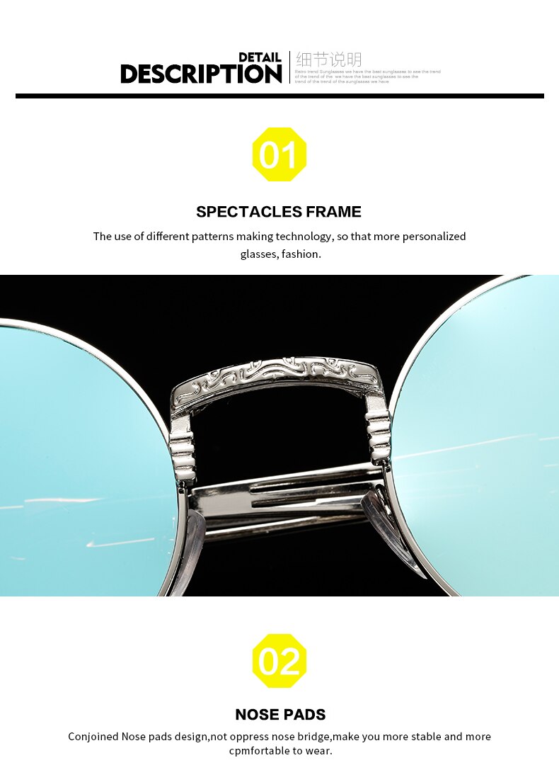 Sunglasses Men Metal Round Shades Male Clear Sun Glasses For Women Hip Hop Steam Punk Sunglasses for women men