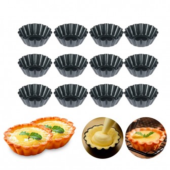 12PCS Non-stick Tart Quiche Flan Pan Mold Pie Pizza Cake Mold Cupcake Egg Tart Tartlet Baking Mold Muffin Cup Pizza Pan Bakeware