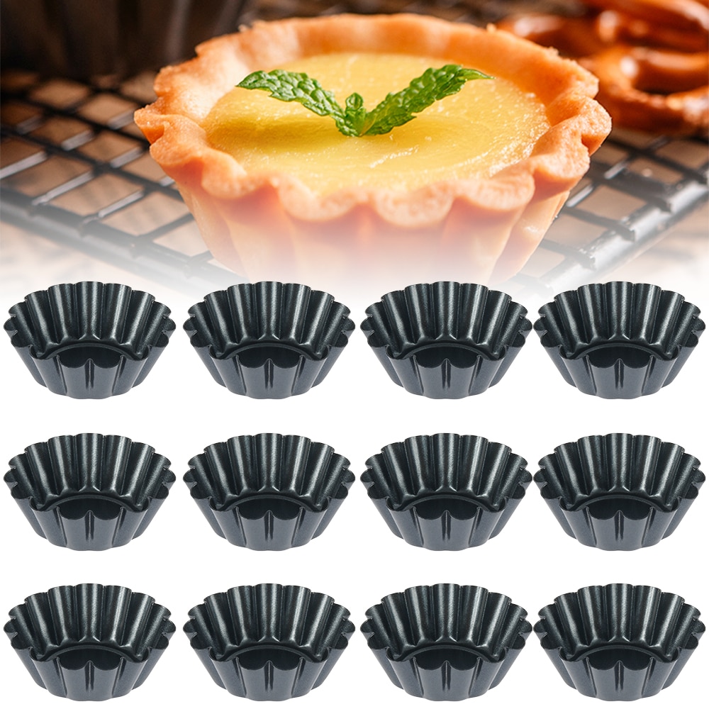 12PCS Non-stick Tart Quiche Flan Pan Mold Pie Pizza Cake Mold Cupcake Egg Tart Tartlet Baking Mold Muffin Cup Pizza Pan Bakeware