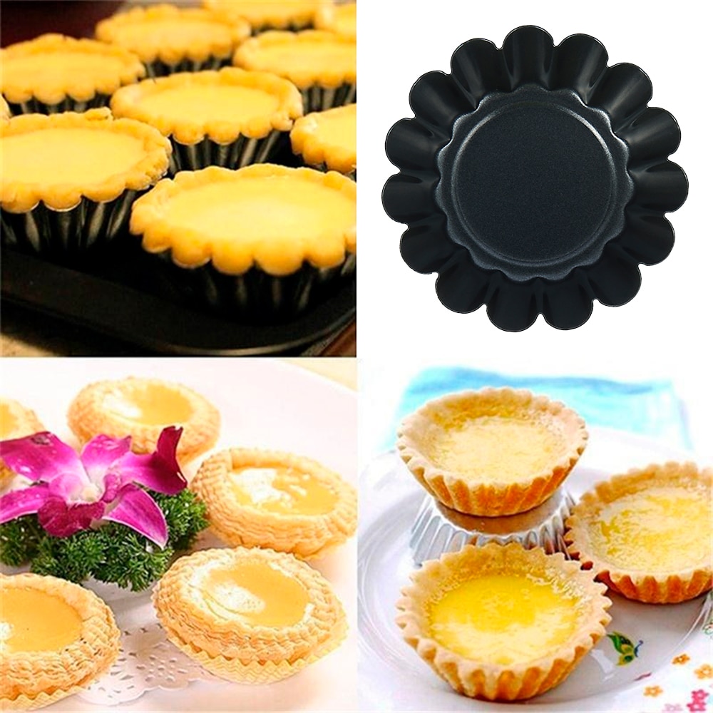 12PCS Non-stick Tart Quiche Flan Pan Mold Pie Pizza Cake Mold Cupcake Egg Tart Tartlet Baking Mold Muffin Cup Pizza Pan Bakeware