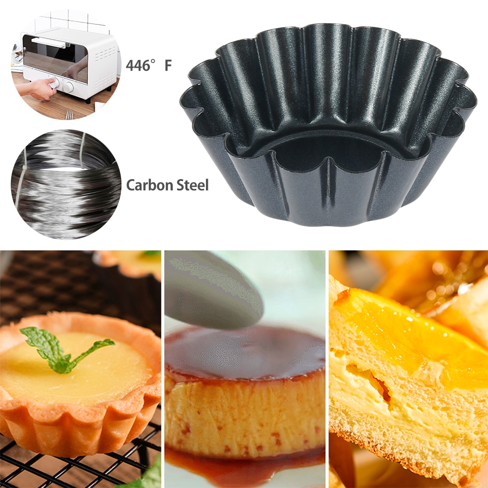 12PCS Non-stick Tart Quiche Flan Pan Mold Pie Pizza Cake Mold Cupcake Egg Tart Tartlet Baking Mold Muffin Cup Pizza Pan Bakeware