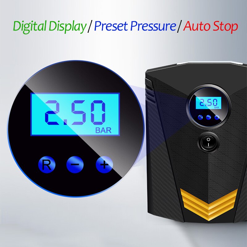 Portable Car Tyre Inflator LED Digital Lighting Tire Inflatable Pump DC 12V Air Compressor fo Cars Wheel Bicycle Tires