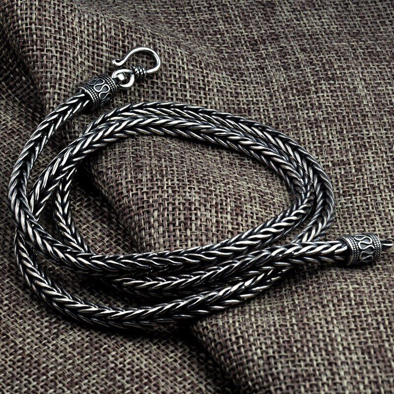 Men's  Sterling Silver 4-5mm Chain Necklace With Hook Clasp Thai Silver Retro Antique Type Punk Jewelry
