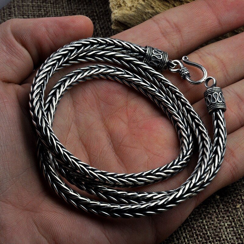 Men's  Sterling Silver 4-5mm Chain Necklace With Hook Clasp Thai Silver Retro Antique Type Punk Jewelry