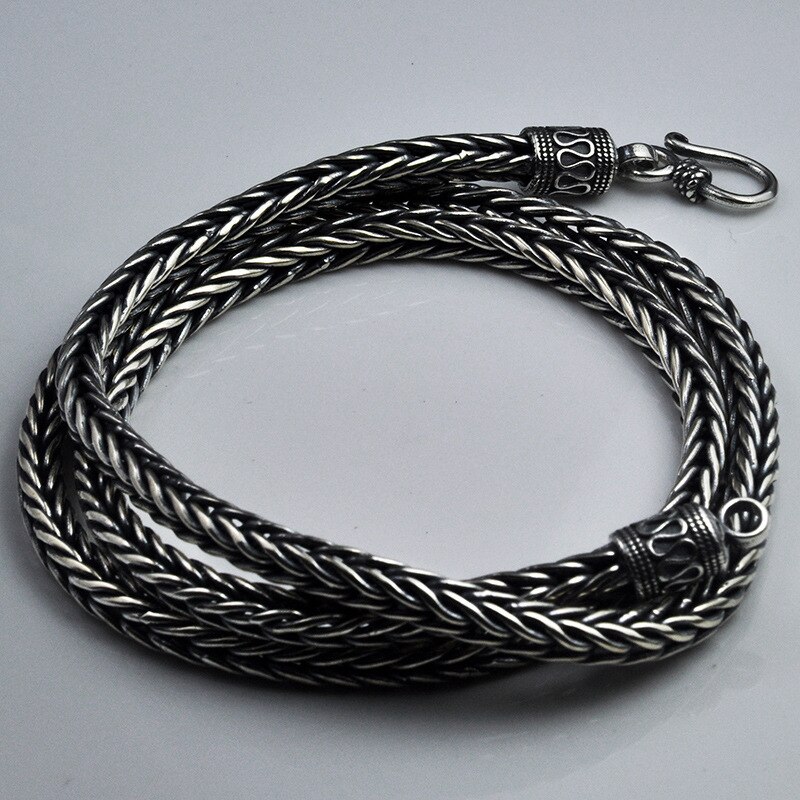 Men's  Sterling Silver 4-5mm Chain Necklace With Hook Clasp Thai Silver Retro Antique Type Punk Jewelry