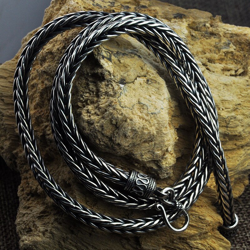 Men's  Sterling Silver 4-5mm Chain Necklace With Hook Clasp Thai Silver Retro Antique Type Punk Jewelry