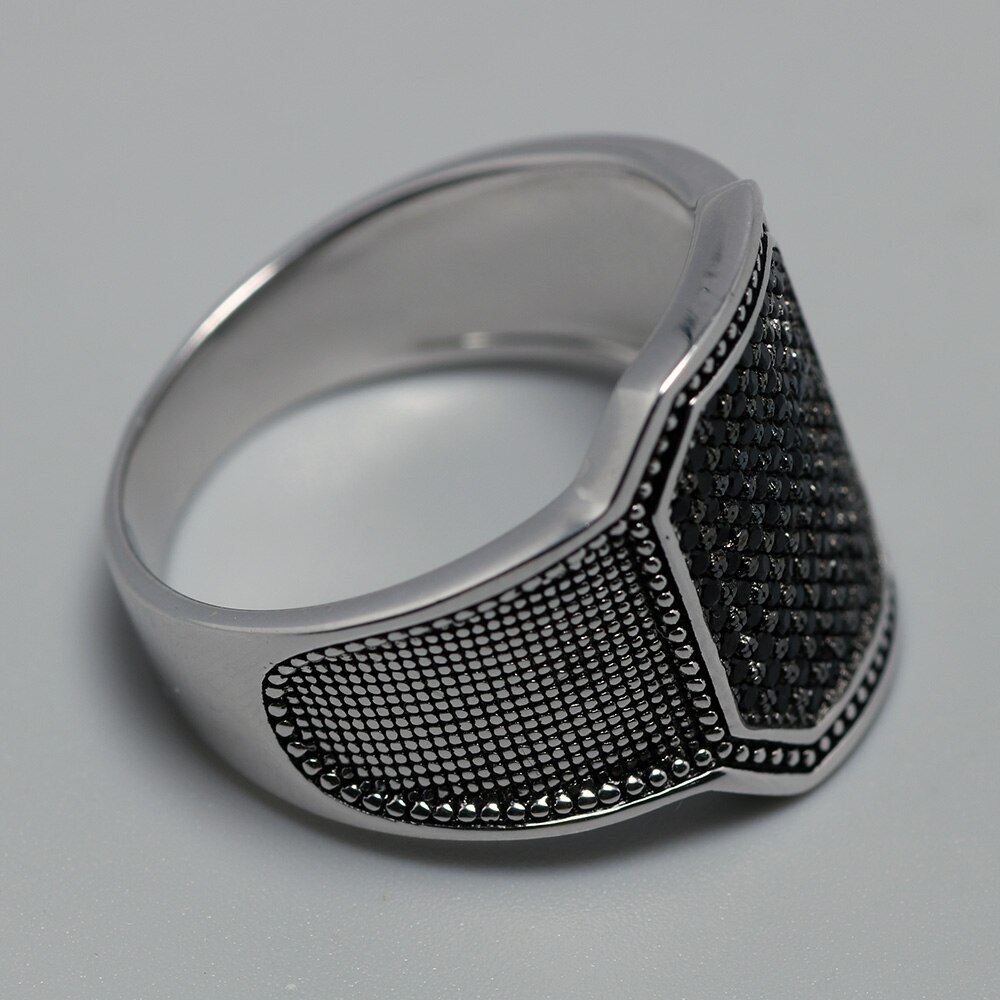 Silver Rings Cool Retro Vintage Turkish Ring Wedding Jewelry For Men Black Zircon Stone Curved Design Comfortable Fits